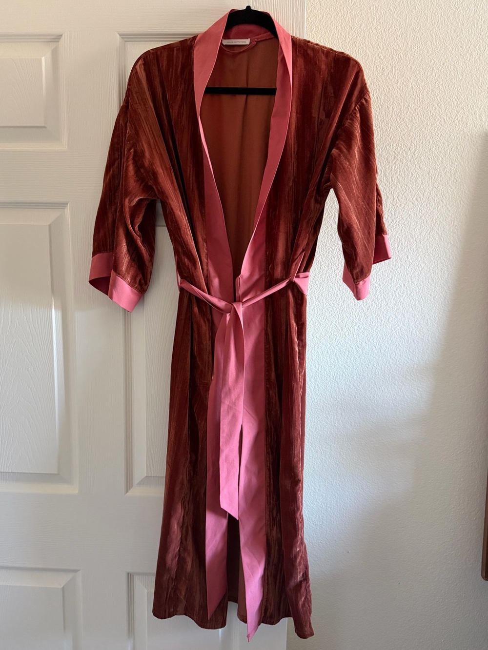 Velvet Two-Tone Robe in Rust & Pink
